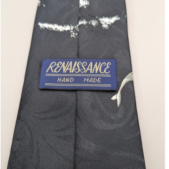 Renaissance Black Dolphins 4" Necktie Hand Made 60" Long Ocean Marine - Picture 4 of 5